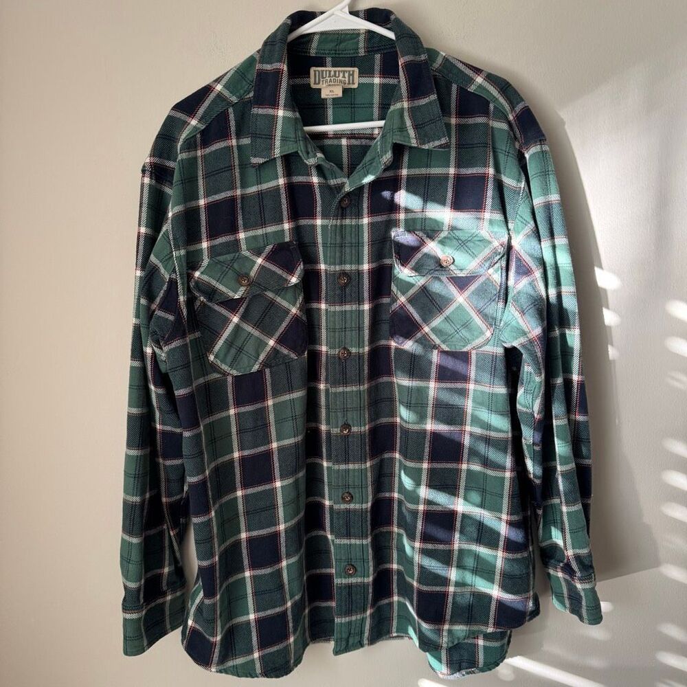 Duluth Trading Co. Burly Weight Flannel Shirt Size XL Green Blue